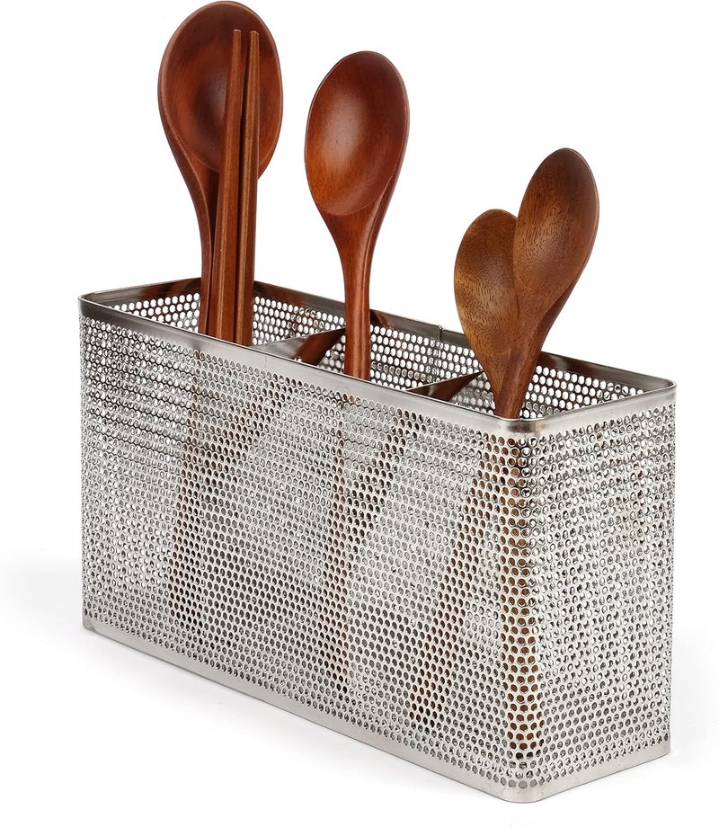 LENITH Kitchen Utensil Chopsticks Perforated Holder with Hooks - 304 Stainless Steel Storage for Organizer Dishwasher Safe (Large Rectangle) - Image 4